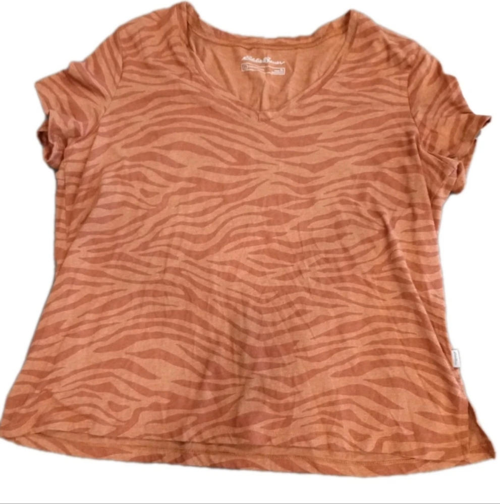 Eddie Bauer Burnt Orange Animal Print V-Neck Top XL